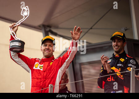 Monte Carlo / Monaco - 05/27/2018 - #5 Sebastian Vettel (GER, Ferrari) feiert seinen 2.Platz. Der von der GP von Monaco Stockfoto