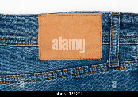 Leere blaue Jeans Leder label Stockfoto