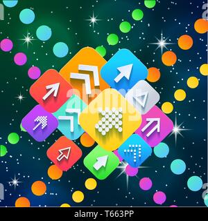 Abstrakte Figur aus abgerundeten Rechtecken und Pfeilen. Konzeptionelle Technologie Logo. Bewegung, Kommunikation und Wachstum Thema Stock Vektor