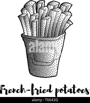 Abbildung: Hand Pommes frites Potato gezeichnet. Stock Vektor