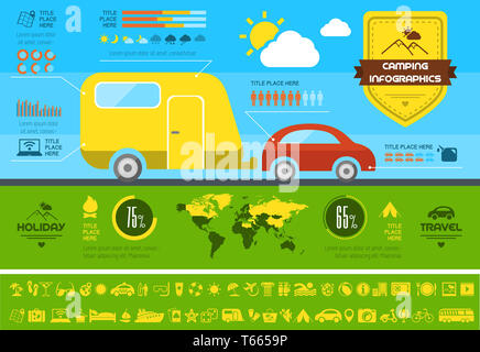 Flache Camping Infografik-Vorlage. Stockfoto