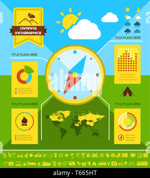 Flache Camping Infografik-Vorlage. Stockfoto