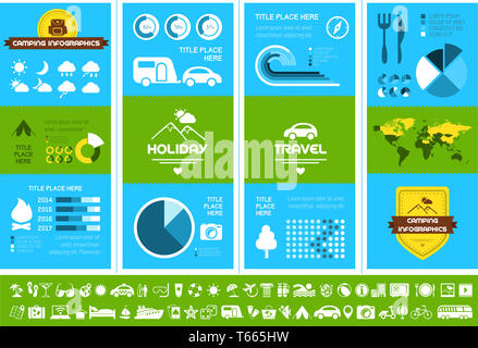 Flache Camping Infografik-Vorlage. Stockfoto