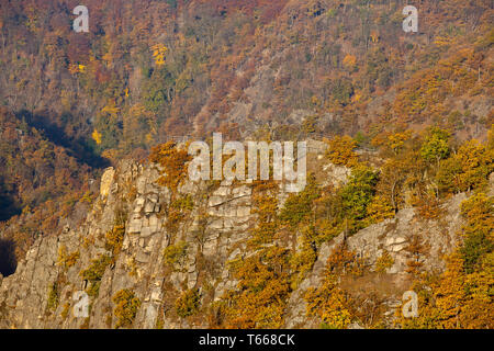 Vom Hexentanzplatz in den Herbst farbige Bodetal, Harz, Deutschland Stockfoto