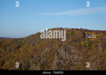 Vom Hexentanzplatz in den Herbst farbige Bodetal, Harz, Deutschland Stockfoto