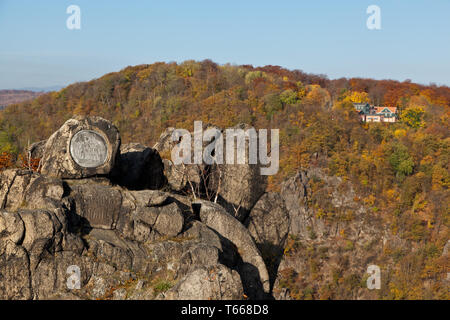 Vom Hexentanzplatz in den Herbst farbige Bodetal, Harz, Deutschland Stockfoto