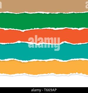 Einstellen der Farbe zerrissenes Papier. Vector Illustration mit Schatten. Stock Vektor