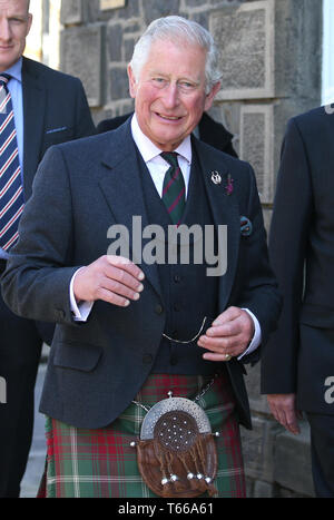 Der Prinz von Wales, bekannt als The Duke of Rothesay, während in Schottland, kommt an der Banff Museum in Banff, Aberdeenshire. Stockfoto