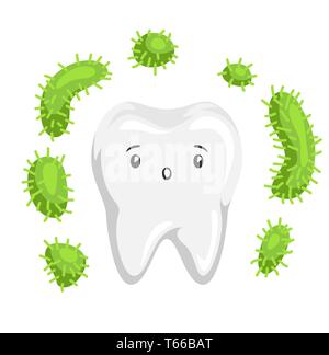 Abbildung: Zahn mit Bakterien im Mund. Stock Vektor