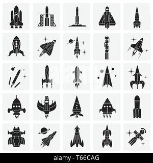 Raketen Icons auf Plätzen Hintergrund für Grafik- und Webdesign. Einfachen Vektor unterzeichnen. Internet Konzept Symbol für Website Taste oder mobile App. Stock Vektor