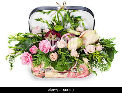 Eine Bunte, mit Blumenmustern Anordnung von Rosen und Lilien Stockfoto