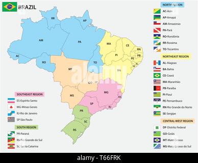 Die detaillierte Karte von Brasilien mit den Regionen oder Staaten und Städte, Hauptstädte Stock ...