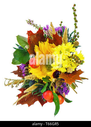 Blumenstrauß aus Sonnenblumen und Gerbera Blumen isoliert Stockfoto