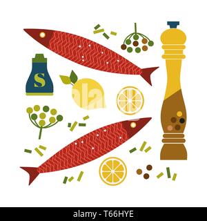 Flache Hand gezeichnet Vektor Meeresfrüchte Icon Sammlung Stock Vektor