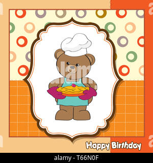 Teddybär mit Kuchen. Geburtstag Grußkarte Stockfoto