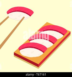 Sushi Icons Set asiatisches Essen. Flat Style essen. Isometrische Symbole. Vector Illustration Stock Vektor