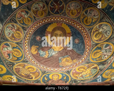 Fresken an den Wänden der Kirche Panagia Phorviotissa, Todos Berge, Zypern Stockfoto