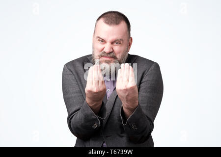 Mann mit italienischen Geste, die bedeutet, was Sie wollen. Stockfoto