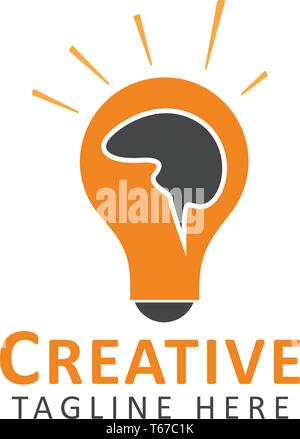Kreative Idee Logo. Menschliche Gehirn auf Glühbirne Symbol. Stock Vektor
