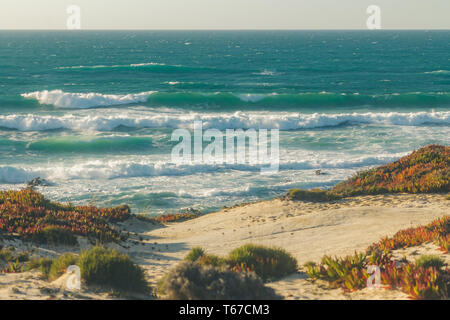 Ozean von Oben auf den Dünen, Strand Almograve, Portugal Stockfoto