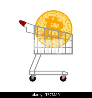 In den warenkorb Bitcoin. Kaufen Der cryptocurrency. Crypto exchange Verkauf Stock Vektor