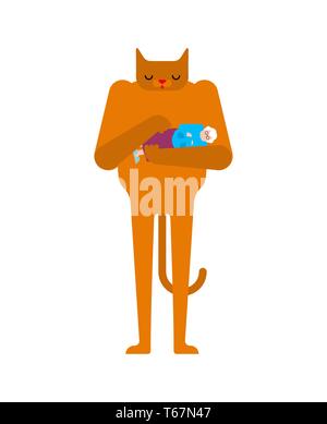 Katze und Großmutter. Pet-Anschläge Oma. Kätzchen und alte Dame in die Hände Stock Vektor