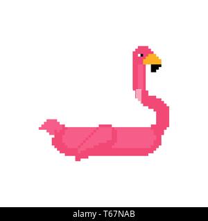 Aufblasbarer Flamingo pixel Art Magic bird Toy für Schwimmen pixelated. Alte Spiel Grafik. 8 bit Vector Illustration Stock Vektor