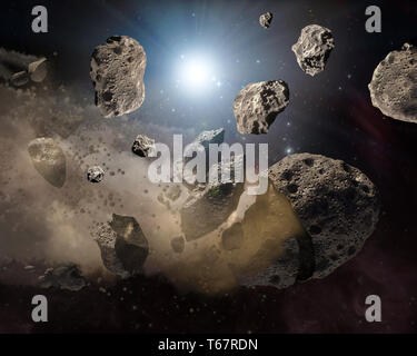 Meteoriten Stücke vom Mond mit Starlight Deep space Bild, Science Fiction Fantasy ideal für Tapeten und Drucken. Elemente dieses Bild liefern Stockfoto