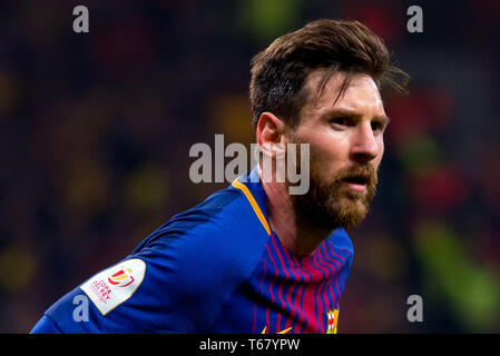 MADRID - APR 21: Lionel Messi spielt an der Copa del Rey Finale zwischen dem FC Sevilla und FC Barcelona im Wanda Metropolitano Stadion am 21. April, 20. Stockfoto