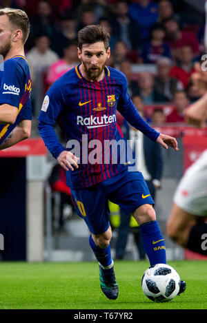 MADRID - APR 21: Lionel Messi spielt an der Copa del Rey Finale zwischen dem FC Sevilla und FC Barcelona im Wanda Metropolitano Stadion am 21. April, 20. Stockfoto