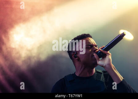 BARCELONA - 31. Mai: Vince Heftklammern (rap Band) führen Sie im Konzert an Primavera Sound Festival am 31. Mai in Barcelona, Spanien 2018. Stockfoto