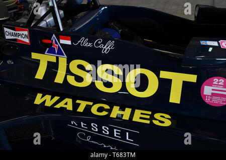 Imola, 27. April 2019: Detail der Historischen 1976 F1 Ensign ex Ronnie Kessel von Alex Caffi in die Box gefahren bei Minardi historischer Tag 2019 in Imola Stockfoto