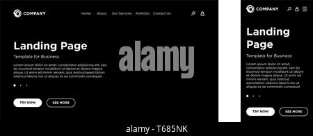 Landing Page leere Vorlage für Desktop-PCS und mobile adaptive Version. Website Layout schwarzen Hintergrund. Vektor Design für Business Corporate Website oder App. Stock Vektor