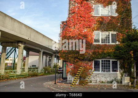 Ein Gebäude mit Efeu in Abashiri, Hokkaido, Japan abgedeckt Stockfoto