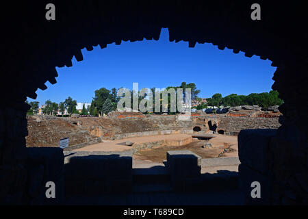 Das Amphitheater von Merida (Anfiteatro de Merida) ist eine Burgruine römische Amphitheater in die römische Kolonie Emerita Augusta, das heutige Mérida gelegen, Stockfoto