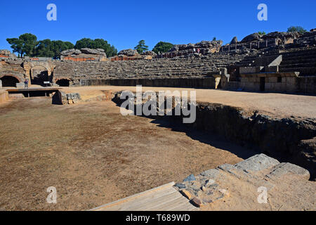 Das Amphitheater von Merida (Anfiteatro de Merida) ist eine Burgruine römische Amphitheater in die römische Kolonie Emerita Augusta, das heutige Mérida gelegen, Stockfoto