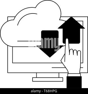Computer und Cloud transfer in Schwarz und Weiß Stock Vektor