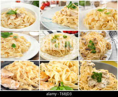 Set mit serviert leckere Pasta. Selbstgemachtes Rezept Stockfoto