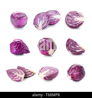 Set mit Rotkohl auf weißem Hintergrund Stockfoto