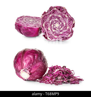 Set mit Rotkohl auf weißem Hintergrund Stockfoto
