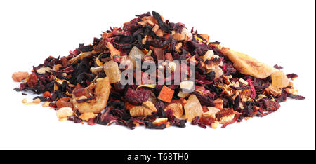 Haufen trockenen Hibiskus Tee Blätter und Früchte auf weißem Hintergrund Stockfoto