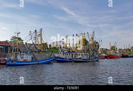 Krabben Kutter im Hafen von Greetsiel Stockfoto