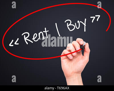 Hand schreiben mit schwarzem Marker auf visuelle Bildschirm Mieten - kaufen. Stockfoto