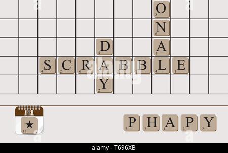 Post card Scrabble Tag. Nationalfeiertag in den Vereinigten Staaten. Stock Vektor