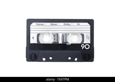 Eine isolierte Audiokassette auf weißem Hintergrund Stockfoto
