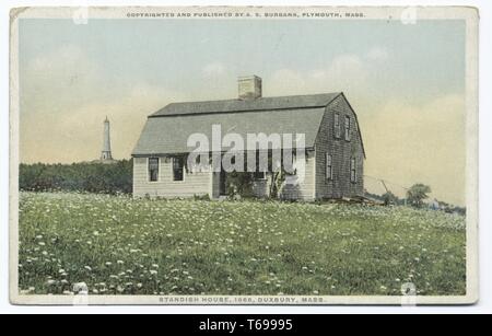 Postkarte von einem Haus aus dem 17. Jahrhundert in Duxbury, Massachusetts, 1914. Von der New York Public Library. () Stockfoto