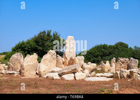 Die prähistorischen Ruinen der megalithischen Tempel von Hagar Qim, Malta Stockfoto