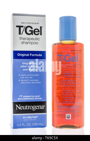 Winneconne, WI - 26. April 2019: ein Paket von Neutrogena Tgel therapeutische Shampoo auf einem isolierten Hintergrund Stockfoto