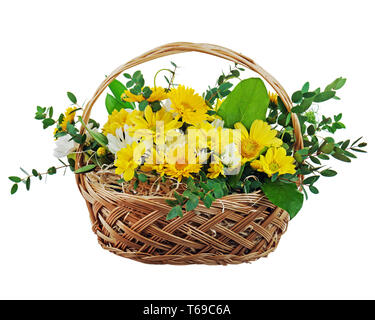 Bunter Blumenstrauß aus Gerbera Blumen in Wicker Gi Stockfoto