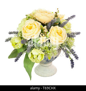 Blumenstrauß aus künstlichen Blumen Anordnung Mittelstück in alten Vase.